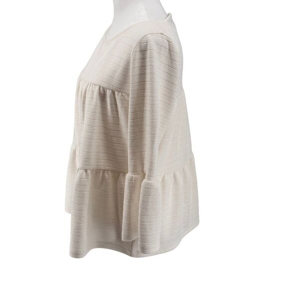 NWT J. Crew Textured Peplum Top Cream Sz S 3/4 Sleeve, Soft, Quiet Luxury - Picture 2 of 8